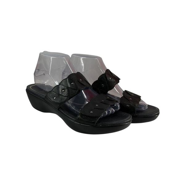 Dansko leather  Sandal Black Full Grain double strap comfort shoe slide on sz 7 - Picture 1 of 4